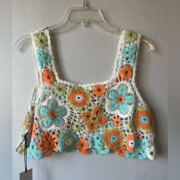 NWT CIDER Crop Top Colorful Crochet Floral Top Medium - Picture 6 of 9